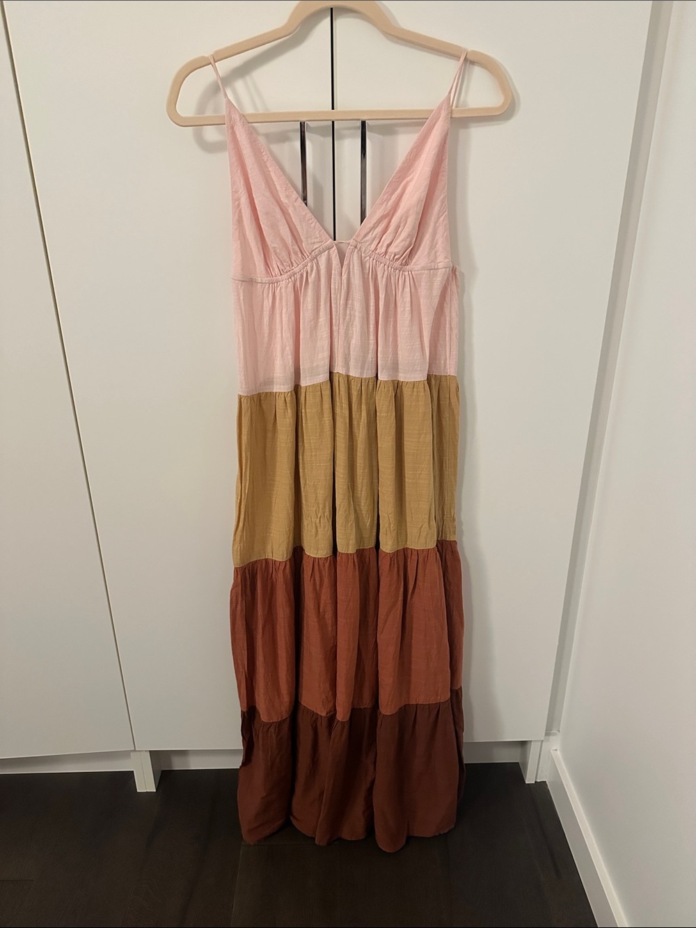Anthropologie Pink, Mustard & Rust Tiered Maxi Dress